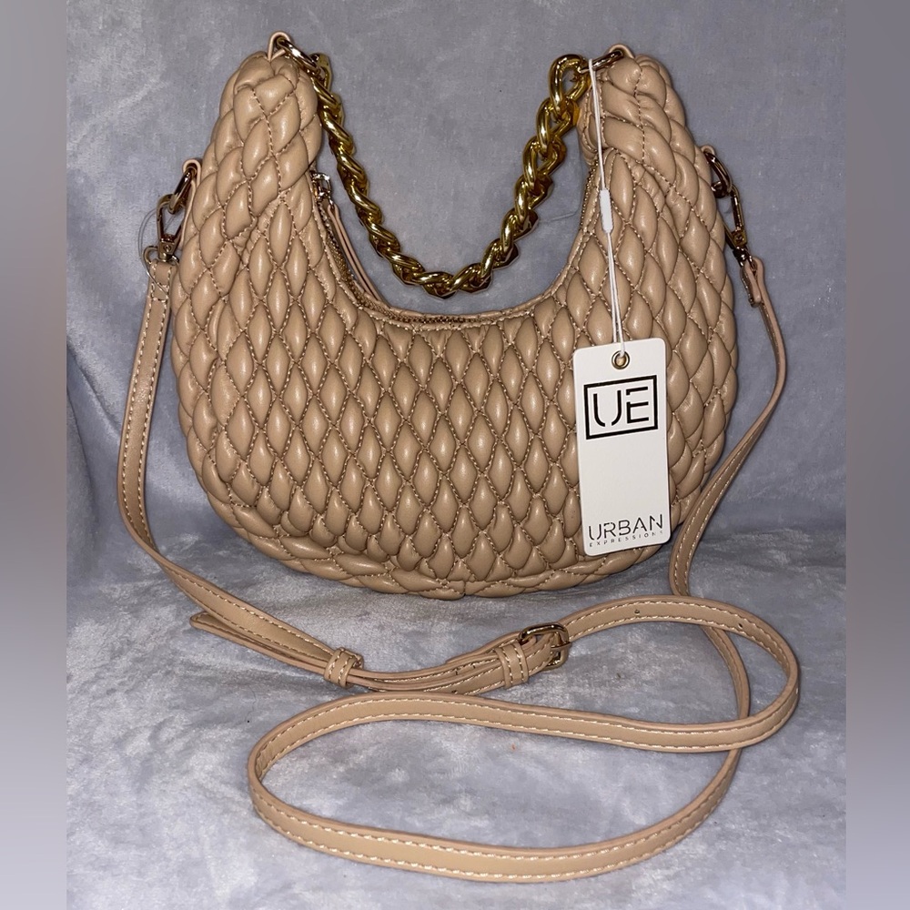 Urban Expressions NWT Natural Beige Quilted Shoulder Bag Chain & Shoulder Strap